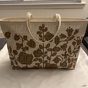 FENDI Zucca White & Floral Roll Tote